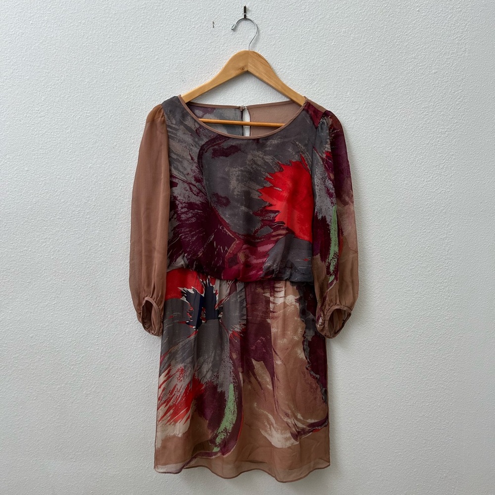 TIBI Viola silk floral 3/4 sleeve mini dress